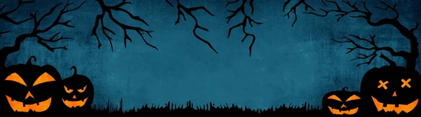 Halloween Banner Φόντο Ευρύ Πανοραμικό Πρότυπο Σιλουέτα Τρομακτικό Σκαλιστά Φωτεινά — Φωτογραφία Αρχείου