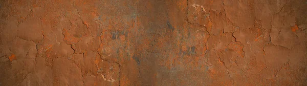 Grunge Brown Orange Rusty Damaged Concrete Cement Facade Peeled Plaster — Stock Photo, Image