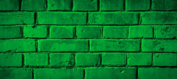 Donker Abstract Neon Groen Geschilderd Gekleurde Beschadigde Rustieke Grunge Bakstenen — Stockfoto