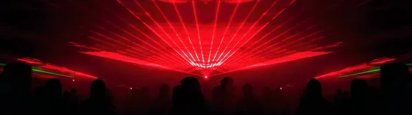 Lasershow Festival Disco Party Achtergrond Banner Panorama Kleurrijke Outdoor Laser — Stockfoto