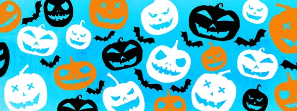 Halloween Symbol Hintergrund Banner Breites Panorama Vorlagendesign Weiß Schwarz Orange — Stockfoto