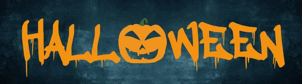 Halloween Háttér Banner Széles Panoráma Sablon Silhouette Ijesztő Faragott Világító — Stock Fotó