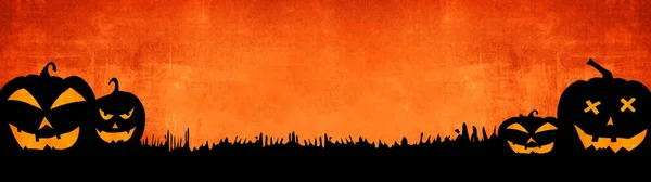 Halloween Fundo Banner Amplo Panorama Panorâmico Modelo Silhueta Assustador Esculpida — Fotografia de Stock