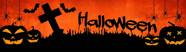 Halloween Background Banner Wide Panoramic Panorama Template Silhouette Scary Carved — стоковое фото