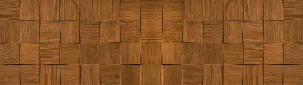 Brown Wooden Cubes Wall Texture Background Banner Panorama — Stock Photo, Image