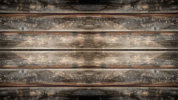 旧的褐色乡村风吹草动的深色磨擦木桌板地板质感 木制背景横幅顶部视图 — 图库照片
