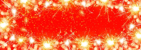 Silvester Party New Year Background Banner Panorama Long Sparklers Bokeh — Stock Photo, Image