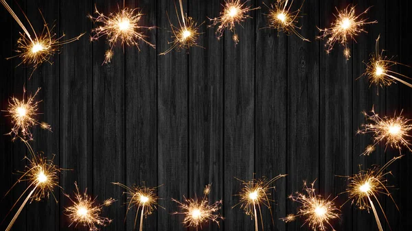 Silvester Party Festlichen Feiertag Hintergrund Banner Grußkarte Rustikale Schwarze Holz — Stockfoto