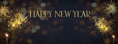 Mutlu yıllar Havai fişek Partisi arka plan panoraması Uzun havai fişek ve lacivert gece ışıkları 