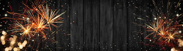 Сильвестр Вечірка Новий Рік Феєрверки Вогнетривкий Фон Панорама Довго Ігрики — стокове фото