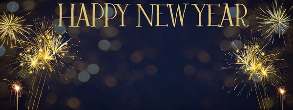 Happy New Year Party Fireworks Background Banner Panorama Long 어두운 — 스톡 사진