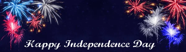 Dia Independência Julho Banner Fundo Panorama Celebração Festiva Feriado Fogos — Fotografia de Stock
