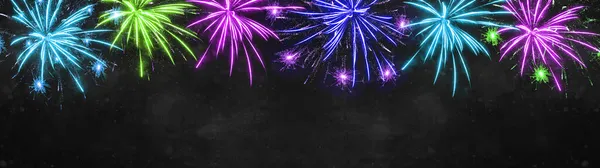 Наступающим Новым Годом Праздничный Фоновый Баннер Красочный Фейерверк Текстуре Черной — стоковое фото