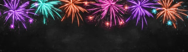 Наступающим Новым Годом Праздничный Фоновый Баннер Красочный Фейерверк Текстуре Черной — стоковое фото