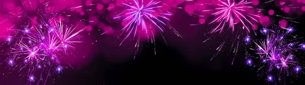 Frohes Neues Jahr Feuerwerk Hintergrund Banner Panorama Grußkarte Bunte Abstrakte — Stockfoto