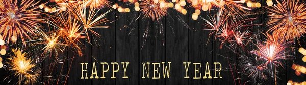 Silvester Party New Year Fireworks Background Banner Panorama Long Firework — Stock Photo, Image