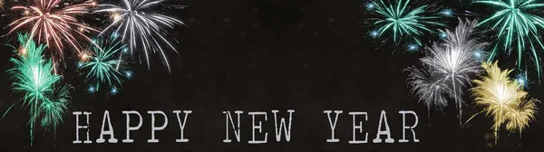 Новым Годом Фейерверк Фон Баннер Панорама Длинная Красочные Абстрактные Фейерверки — стоковое фото