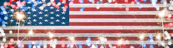 Happy Juli Nieuwjaar Silvester Andere Vakantie Achtergrond Amerikaanse Vlag Houten — Stockfoto