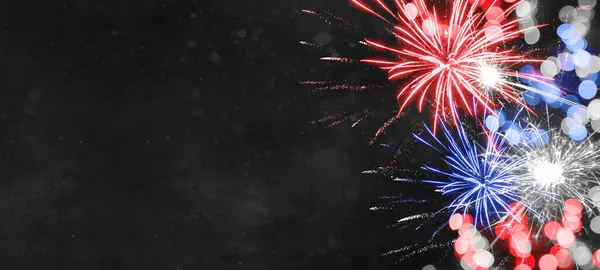 Vuurwerk Bokeh Lichten Nachts Kleuren Van Vlag Van Verenigde Staten — Stockfoto