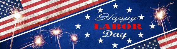 Mutlu İşçi Bayramı (Eylül) arka plan panoraması - Amerikan bayrağı, yıldızlar ve mavi dokuda izole edilmiş maytaplar