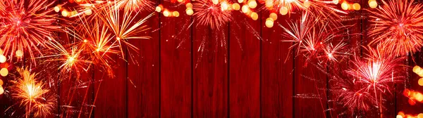 Silvester Party New Year Fireworks Background Banner Panorama Long Firework — Stock Photo, Image