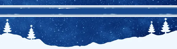 Winter Christmas Background Banner Panorama Snow Landscape Christmas Trees Snowflakes — Stock Photo, Image