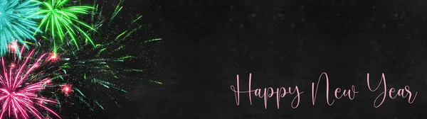 Новым Годом Праздник Фейерверк Фон Баннер Панорама Долго Красочный Фейерверк — стоковое фото