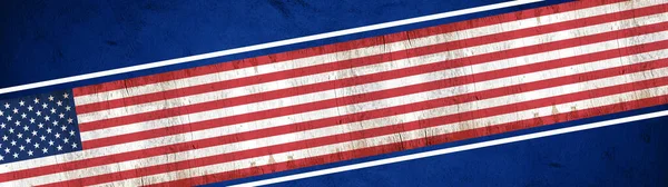 美国背景全景 美国国旗和星条旗 蓝色乡村风格 有文字空间 — 图库照片