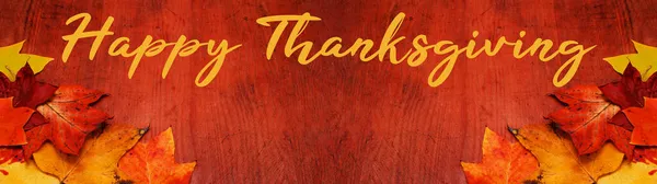 Щасливий День Подяки Осінній Фон Банерна Панорама Барвисте Опале Листя — стокове фото