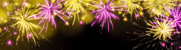 Щасливий Новорічний Феєрверк Фон Банерна Панорама Вітальна Листівка Барвисті Абстрактні — стокове фото
