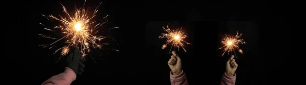 Silvester Parti Yeni Yıl Kutlama Düğün Arkaplan Panoraması Karanlık Gecede — Stok fotoğraf