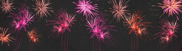 Panorama Banner Fundo Firework Fogos Artifício Festivos Coloridos Festa Verão — Fotografia de Stock