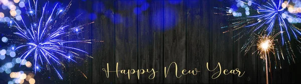 Silvester Party Happy New Year Fireworks Background Banner Panorama Long — Φωτογραφία Αρχείου