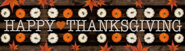 Happy Thanksgiving Hintergrund Banner Panorama Draufsicht Von Verschiedenen Herbstlichen Orange — Stockfoto