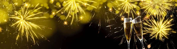 Happy New Year Silvester Background Banner Sparkling Sparklers Golden Yellow — Stock Photo, Image