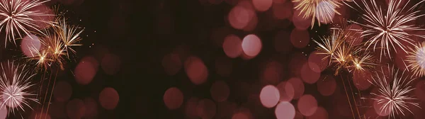 Šťastný Nový Rok Party Fireworks Pozadí Banner Panorama Abstraktní Barevné — Stock fotografie
