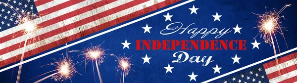 Happy Independence Day Luglio Sfondo Banner Panorama Bandiera Americana Scintille — Foto Stock