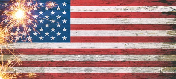 Happy Juli Nieuwjaar Silvester Andere Vakantie Achtergrond Amerikaanse Vlag Houten — Stockfoto