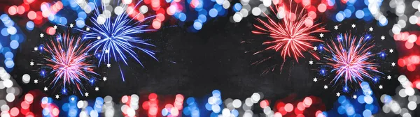 American Holiday Sfondo Banner Panorama Cornice Fatta Luci Bokeh Nei — Foto Stock