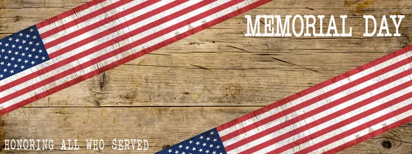 Memorial Day Background Banner Panorama Flag United States White Lettering — Stock Photo, Image