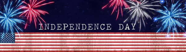 Den Nezávislosti Července Pozadí Banner Panorama Slavnostní Oslava Sváteční Ohňostroj — Stock fotografie