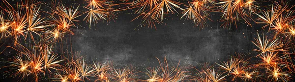 Szczęśliwego Nowego Roku Fajerwerki Tło Baner Panorama Długo Kolorowe Abstrakcyjne — Zdjęcie stockowe