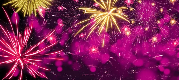 Silvestr Nový Rok Party Ohňostroj Pozadí Abstraktní Barevné Ohňostroje Růžovou — Stock fotografie