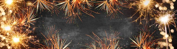 Firework Achtergrond Banner Panorama Kleurrijk Feestelijk Vuurwerk Zomer Feest Festival — Stockfoto