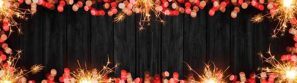 Silvester Κόμμα Πρωτοχρονιά Πυροτεχνήματα Φόντο Πανόραμα Long Sparklers Πυροτεχνήματα Και — Φωτογραφία Αρχείου