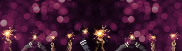 Nuovo Anno Silvester Party Sfondo Banner Biglietto Auguri Gruppo Persone — Foto Stock