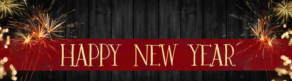 Щасливий Новий Рік Панорама Фону Феєрверк Довгий Феєрверк Боке Світло — стокове фото
