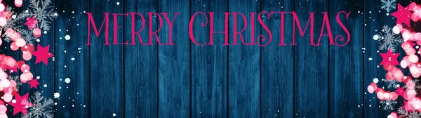 Merry Christmas Achtergrond Banner Panorama Kaart Template Roze Sterren Bokeh — Stockfoto