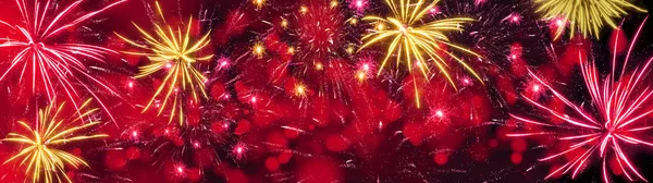 Firework Background Banner Panorama Colorful Festive Firework Red Bokeh Summer — Stock Photo, Image