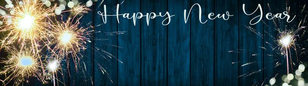 Щасливий Новий Рік Феєрверк Фантастичний Фон Банерна Панорама Довгих Блискавок — стокове фото